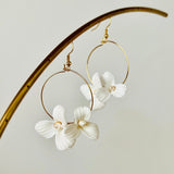 Clay Flower Hoop Bridal Earrings, Floral Wedding Hoop Earrings, Flower and Pearl Bridal Earrings, best gift for bridesmaid