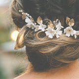 P144. ivory white clay floret hairpins, set of 5, available in gold and silver