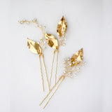 boho Bridal leaf hair pin, Leaf hair pin, Bridal hair pin set, gold leaf hair pin, Bridesmaid hair pins