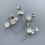 Ivory white Flower Hair Pins set, Clay Floral Hairpins, White Bridal Hair Pin Set, bridesmaid hairpiece