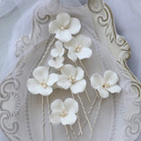 clay flower hair pins bridal hair pins for bridesmaids elegant hairpiece  white hair pins