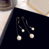 pearl dangle earrings wire drop earrings long pearl earrings