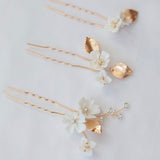 Ivory white Flower Hair Pins set, Clay Floral Hairpins, White Bridal Hair Pin Set, bridesmaid hairpiece