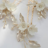 boho-bridal-hair-comb-clay-flower-with-blush-leaves light silver hair comb hair pins for bridesmaids