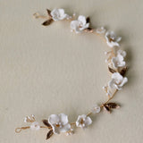 Ivory white clay Flower Hair vine, Clay Floral Hair vine, White Bridal Hair vine, boho hairpiece,  bridesmaid hairpiece