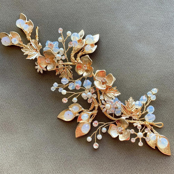 wedding bridal golden leaf Hair vine, Bridal boho Hair accessories Wedding Hair band opal gold Bridal Headpiece