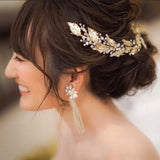V123. bridal hair vine,  rose gold leaf hairpiece