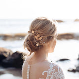 boho gold bridal hair accessory hair comb, flora hair comb, boho side comb, Bridal Headpiece for Wedding