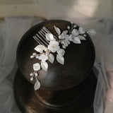 Wedding clay flower Hair Comb in silver  Flower Hairpiece Wedding Headpiece Clay Flower Hair Piece Bridal Hair Accessories