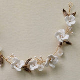 Ivory white clay Flower Hair vine, Clay Floral Hair vine, White Bridal Hair vine, boho hairpiece,  bridesmaid hairpiece