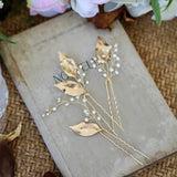 boho Bridal leaf hair pin, Leaf hair pin, Bridal hair pin set, gold leaf hair pin, Bridesmaid hair pins