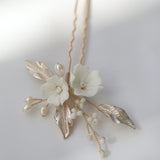 boho-bridal-hair-comb-clay-flower-with-blush-leaves light silver hair comb hair pins for bridesmaids