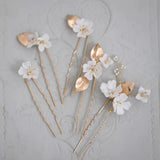 Ivory white Flower Hair Pins set, Clay Floral Hairpins, White Bridal Hair Pin Set, bridesmaid hairpiece